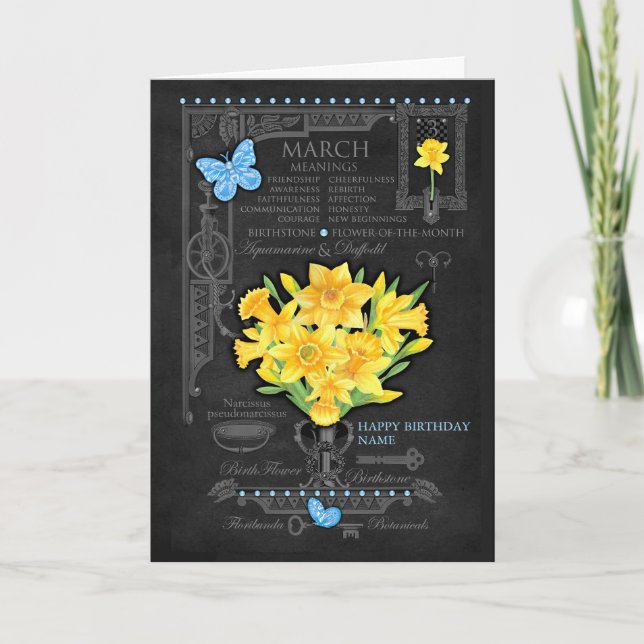 Birth Blume März Chalk Personalisiert Card Karte (Vorderseite)