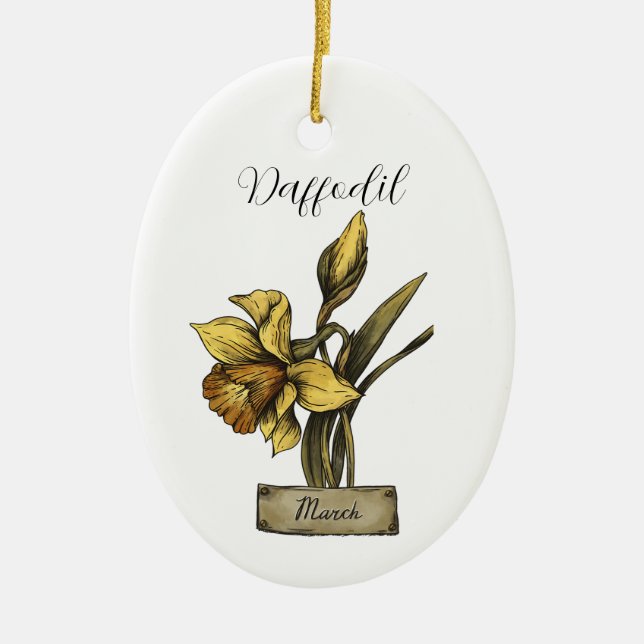 Birth Blume MÄRZ Geburtstag Daffodil Keramik Ornament (Vorne)