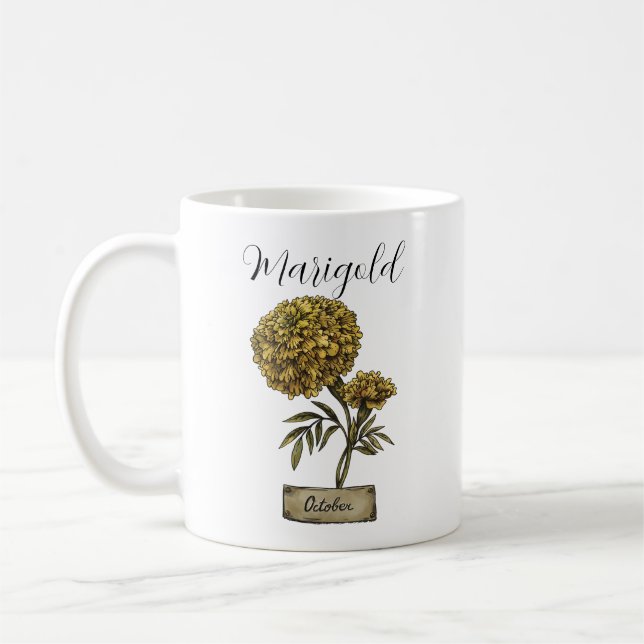 Birth Blume OCTOBER Geburtstag Marigold Kaffeetasse (Links)