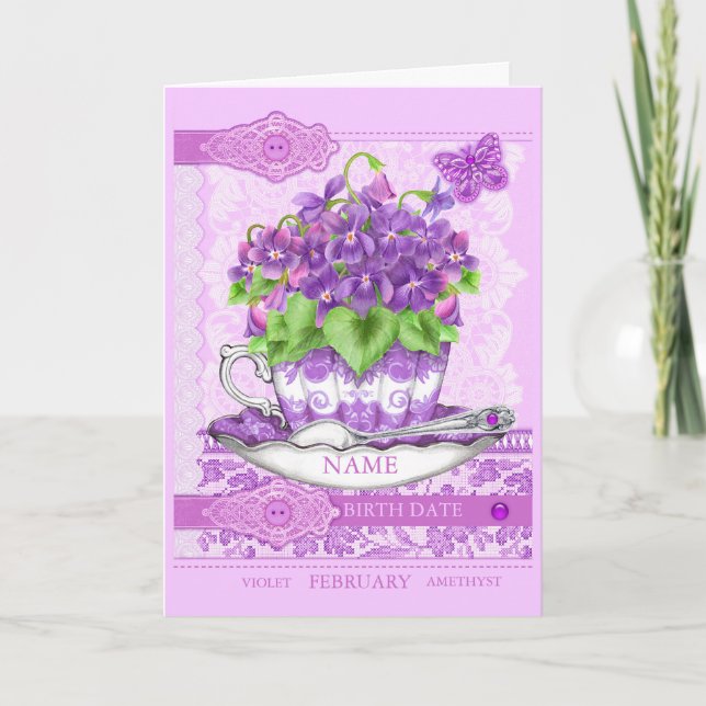 Birth Blume und Gem February Word Game Card Karte (Vorderseite)
