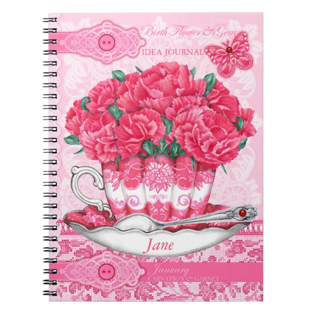 Birth Blume und Gem January Lace Notizblock (Vorderseite)