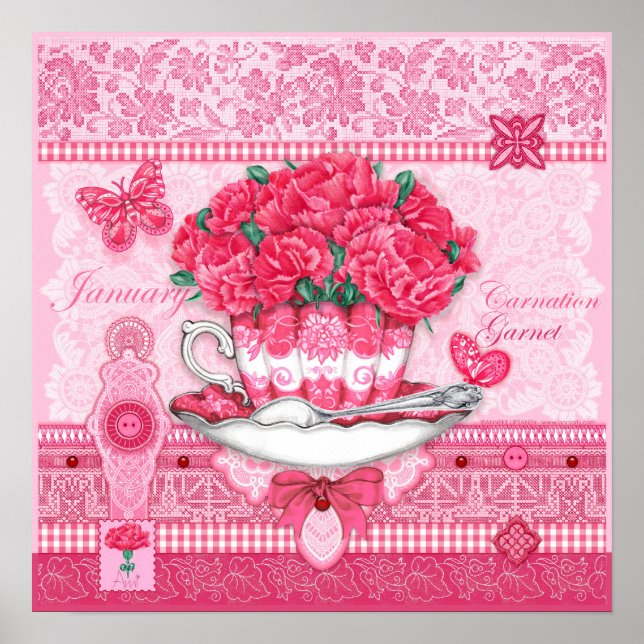 Birth Blume und Gem January Teacup Poster (Vorne)