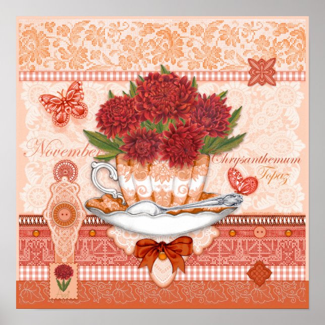 Birth Blume und Gem November Teacup Poster (Vorne)