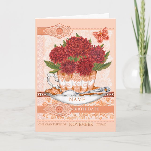 Birth Blume und Gem November Word Game Card Karte (Vorderseite)