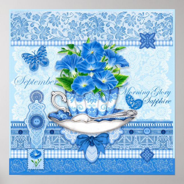 Birth Blume und Gem September Teacup Poster (Vorne)