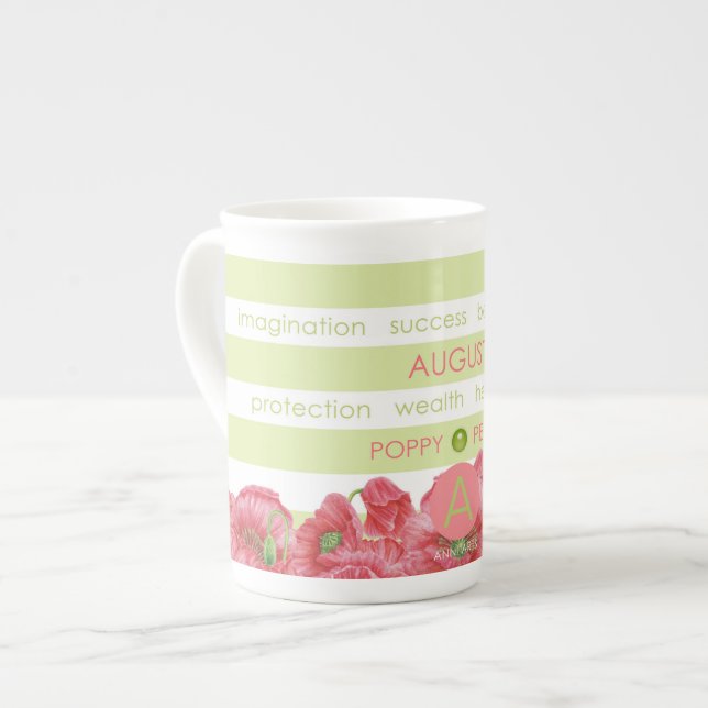Birth Blume und Gem Stripe Tasse August Knochen Ch (Vorderseite Links)