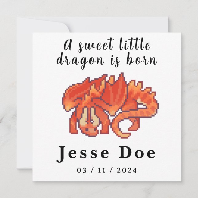 Birth Boy Card Cute Dragon pixel art (Vorderseite)