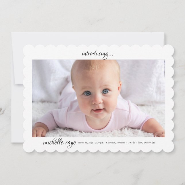 Birth-Einführung Weißes Foto Geburtsankündigung Ankündigung (Vorderseite)