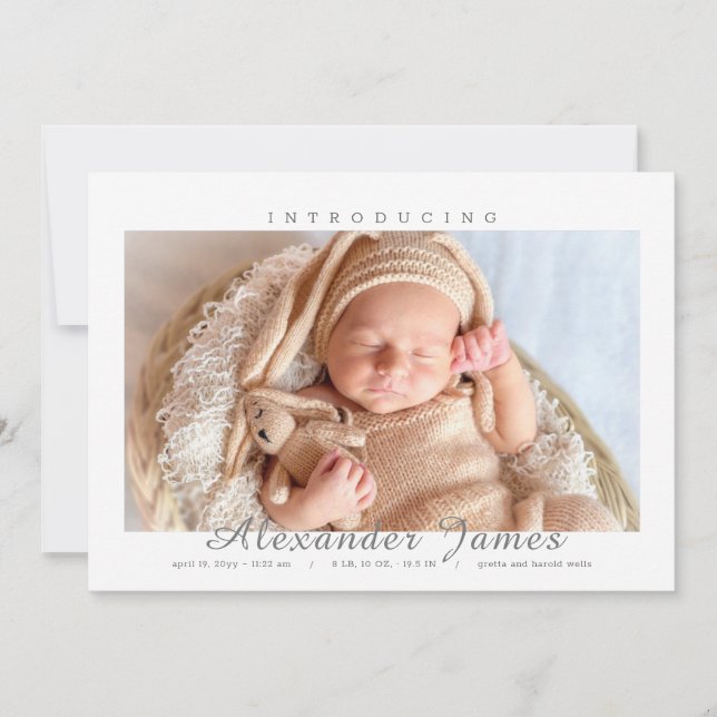 Birth-Einführung Weißes Foto Geburtsankündigung Ankündigung (Vorderseite)