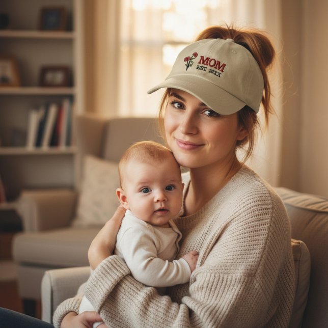 Birth Flower August Poppy MOM Bestickte Baseballkappe (Von Creator hochgeladen)