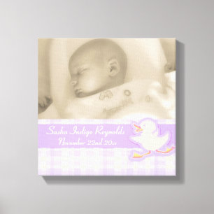 Birth Foto lila Karo und Ente Leinwand wickeln