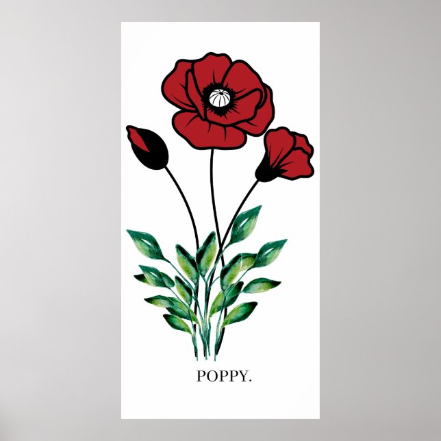 Birth Month Blume August Poppy Poster. Poster (Vorne)