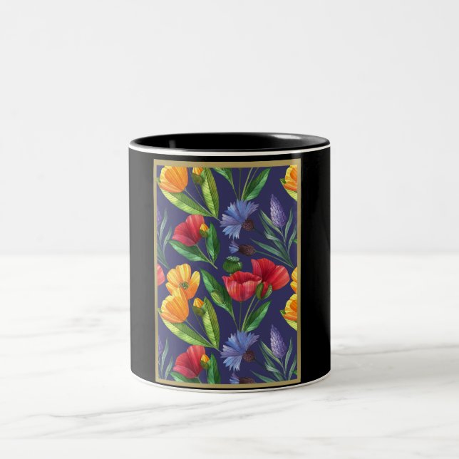 Birth Month Blume August Poppy Zweifarbige Tasse (Mittel)