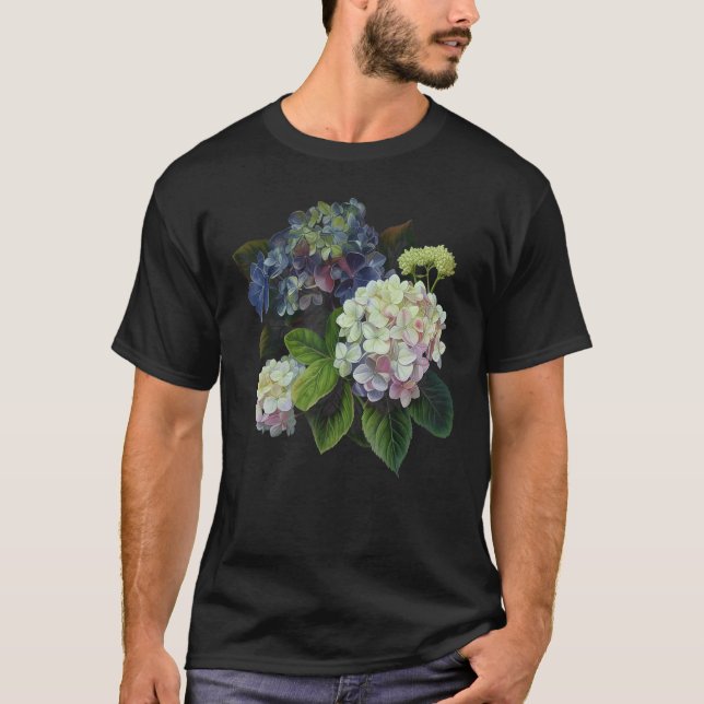 Birth Month Hydrangea Flowers T-Shirt (Vorderseite)