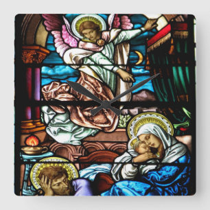 Birth of Jesus Stained Glass Window Quadratische Wanduhr