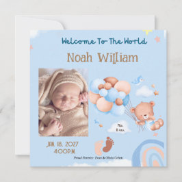 BIRTH PHOTO ANNOUNCEMENT- TEDDY BEAR BALOONS EINLADUNG