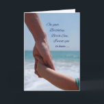 Birth Son Child Birthday Holding Hands am Strand Karte<br><div class="desc">Ein Geburtssohn ist ein besonderes Kind. An seinem besonderen Tag könnt ihr es etwas Besonderes machen,  indem ihr ihm diese besondere Karte mit einem ganz besonderen Gruß schickt.</div>