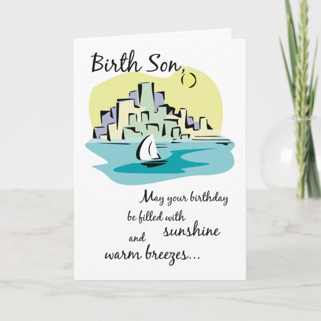 Birth Son Sailboat City Geburtstag Karte (Vorderseite)