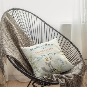 Birth Stats Baby Boy Woodland Creatures Fox Kissen