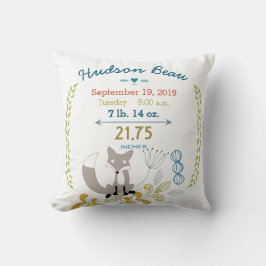 Birth Stats Baby Boy Woodland Creatures Fox Kissen
