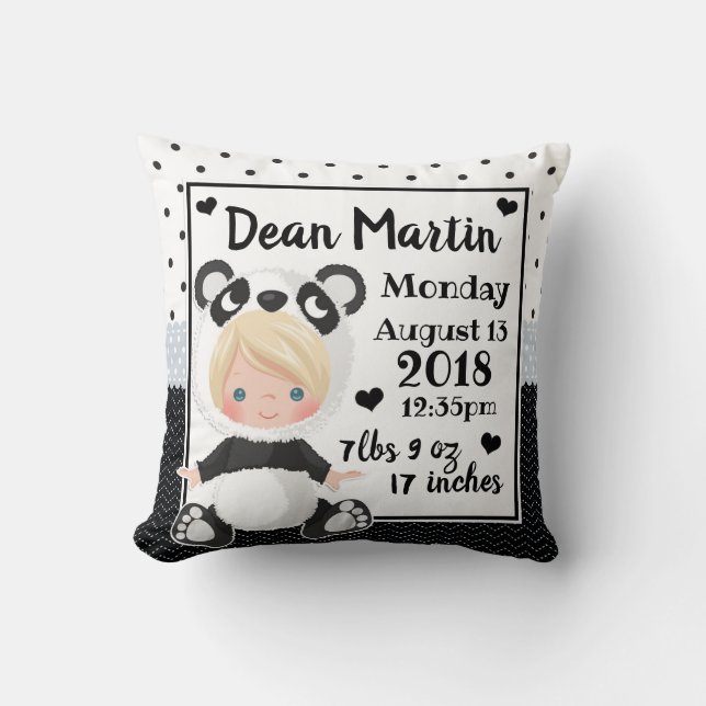 Birth Stats Baby Panda Bear Nursery Throw Pillow Kissen (Vorderseite)