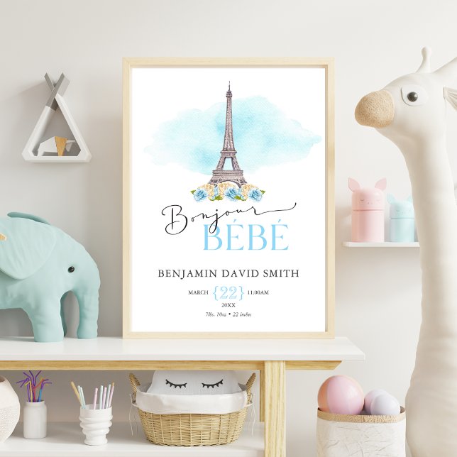 Birth Stats Bonjour Bébé Baby BOY Kinderzimmer Poster (Von Creator hochgeladen)