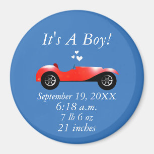 Birth stats Classic Car Geschenke Sweet Red Retro Magnet