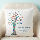 Birth Stats Kinderzimmer Pillow Kissen<br><div class="desc">Geburtsstats Kinderzimmer Kissen. Dieses Kinderzimmer Kissen macht einen tollen Sake. Es ist mit einem Regenbogenbäumchen auf weißem Hintergrund dekoriert. Sie können es leicht anpassen, sodass es ein besonderes Geschenk für ein Neugeborenes ist. Original Mosaikbaum © Michele Davies.</div>