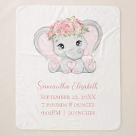 Birth Stats Pink Baby Elephant Baby Blanket Sherpadecke