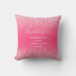 Birth Stats Pink Dripping Glitzer Baby Girl Trendy Kissen