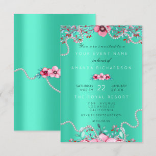 Birthay 16. Bridal Floral Formal Pearls Mint Pink Einladung