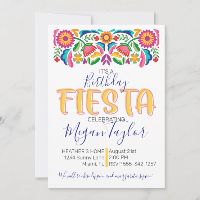 Birthd Fiesta Celebration Mexican Floral Einladung (Vorderseite)