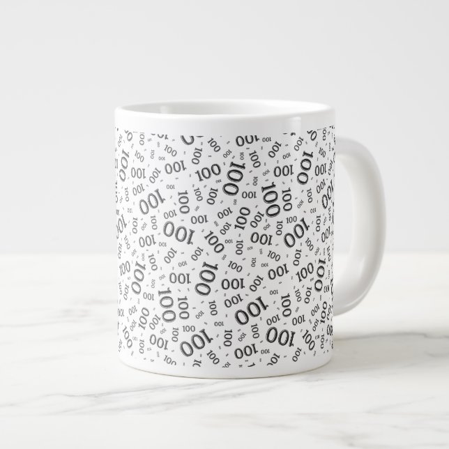 Birthday 100 Black/White Random Number Pattern Jumbo-Tasse (Vorderseite Rechts)