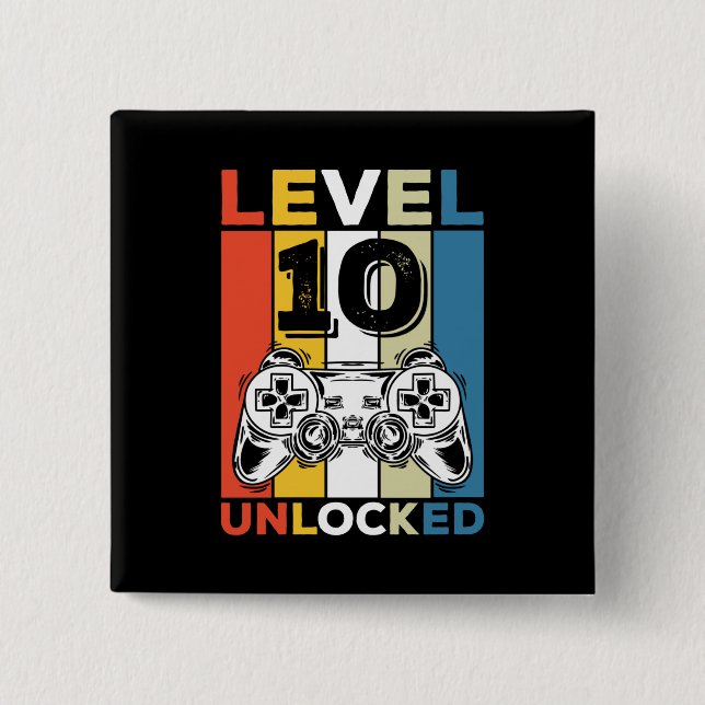 Birthday 10th Level Unlocked 10 Gaming Vintage Button (Vorderseite)