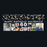 Birthday 12 Photo Gold Streamers Custom Color Poster<br><div class="desc">Celebrate any age birthday for him or her with a fun photo memories poster print sign utilizing this easy-to-upload photo collage template with 12 square pictures through the years and personalized with your custom text and their age. The design features gold streamers and confetti and white lights against an editable...</div>