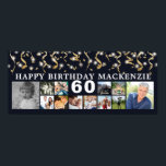 Birthday 12 Photo Gold Streamers Custom Color Poster<br><div class="desc">Celebrate any age birthday for him or her with a fun photo memories poster print sign utilizing this easy-to-upload photo collage template with 12 square pictures through the years and personalized with your custom text and their age. The design features gold streamers and confetti and white lights against an editable...</div>