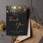 Birthday 50 black gold glitter glamorous dankeskarte<br><div class="desc">A thank you card for a 50th (or any age) birthday. A black background color,  decorated with faux gold glitter. On front large dark golden colored hand lettered script and the text: Thank You,  your text,  title and a date. 
Back: Template for Your thank you note and name.</div>