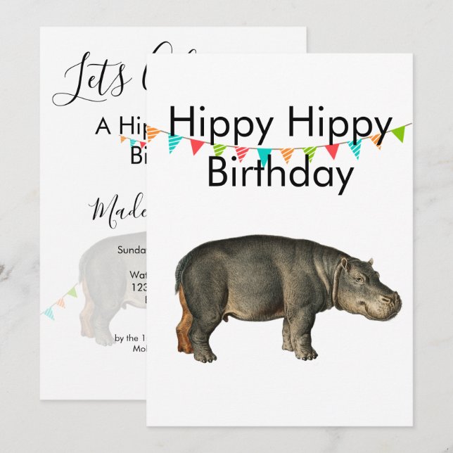 Birthday Adult Funny Hippopotamus Farbe Jagd Einladung (Vorne/Hinten)