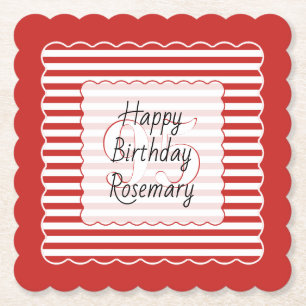 Birthday Age Red/White Simple Stripes Pattern Untersetzer
