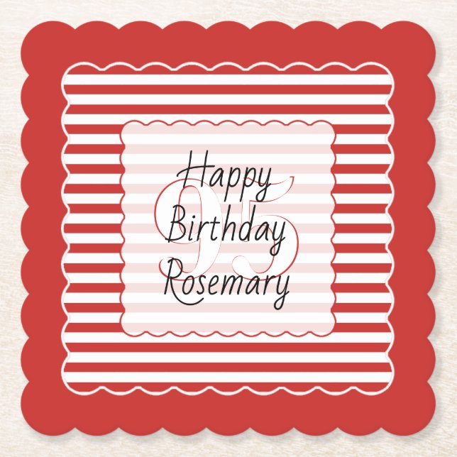 Birthday Age Red/White Simple Stripes Pattern Untersetzer (Vorderseite)