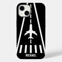 Birthday Airplane Landing Runway Black and White