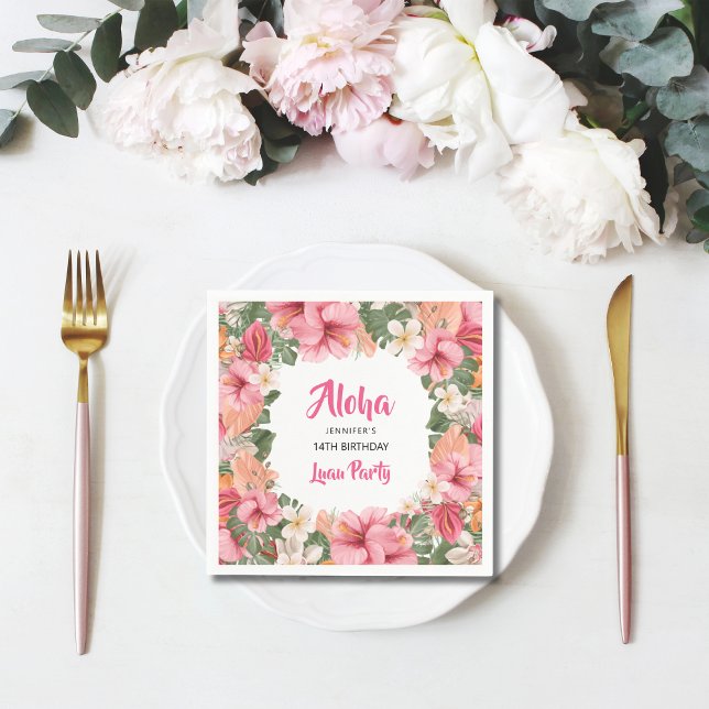 Birthday Aloha Tropical Hibiskus Luau Paper Serviette (Von Creator hochgeladen)