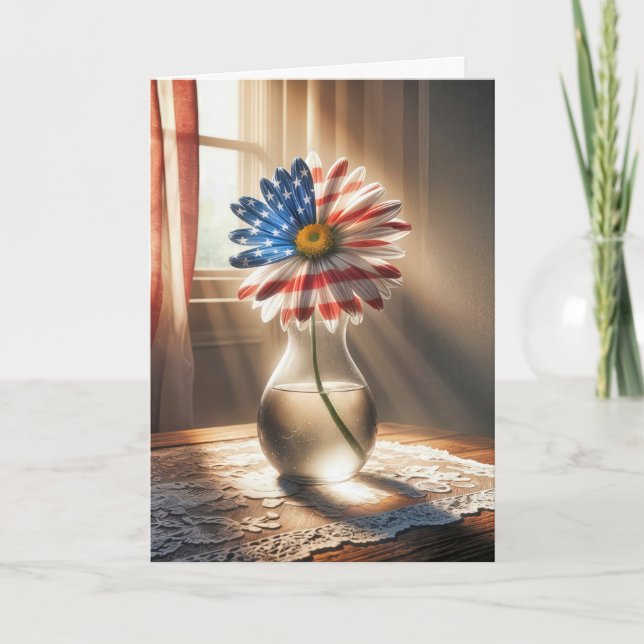 Birthday American Flag Daisy in Sunerams Karte (Vorderseite)