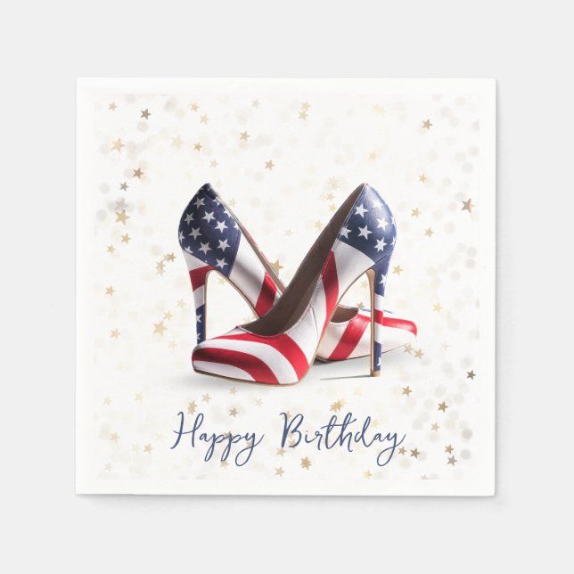 Birthday American Flag High Heel Shoes on Stars Serviette (Vorderseite)