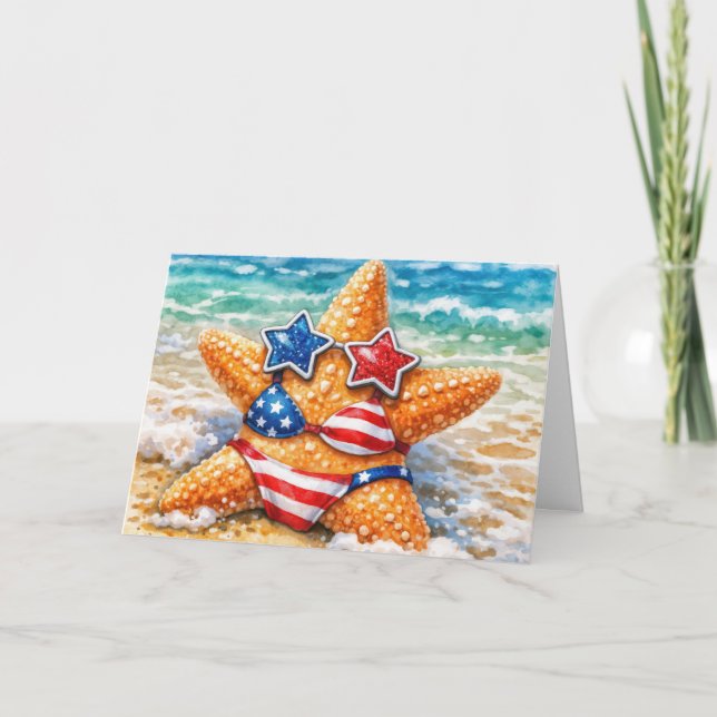 Birthday American Starfish with Flag Bikini Karte (Vorderseite)