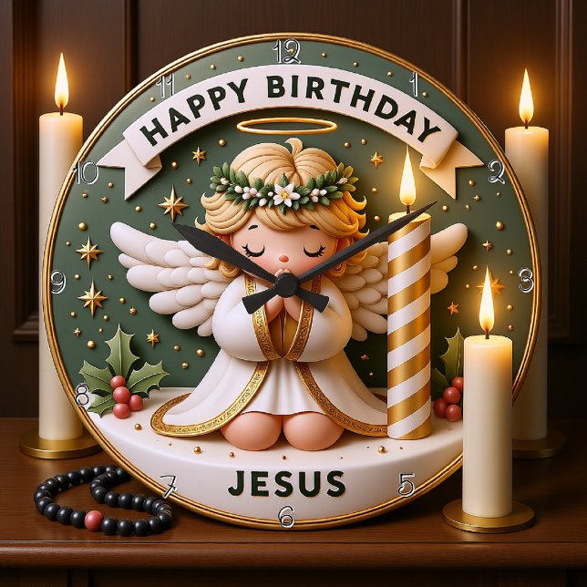 Birthday Angel Jesus Große Wanduhr (Von Creator hochgeladen)