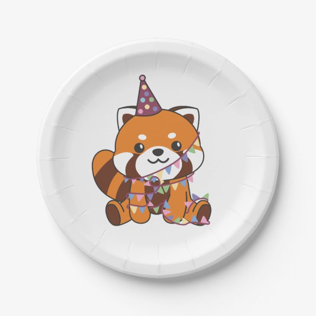 Birthday Animal Niedlich Red Panda Kindergeburtsta Pappteller (Vorderseite)