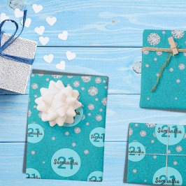 Birthday aquamarin Glitzer grün Monogramm luxuriös Geschenkpapier Set