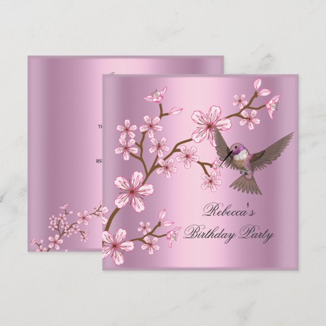 Birthday Asian Pink Blossom Blume Bird Einladung (Vorne/Hinten)