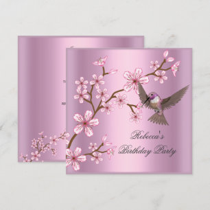 Birthday Asian Pink Blossom Blume Bird Einladung